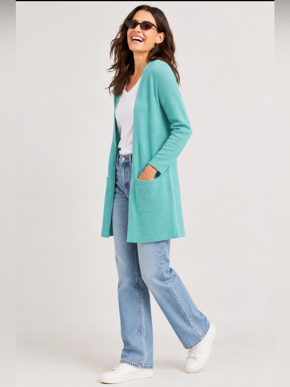 Pura Cashmere Cardigan – Made in Italy/ woman’s L/ soft aqua/mint green shade